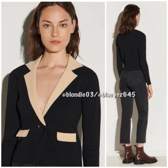 Sandro Barney Contrast Trimmed Black Cardigan Crop Size S - Picture 1 of 11